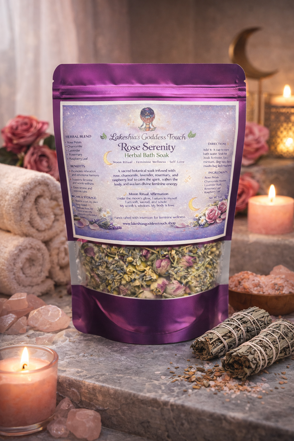 Herbal Bath Soak- Lakeshia's Goddess Touch Rose Serenity